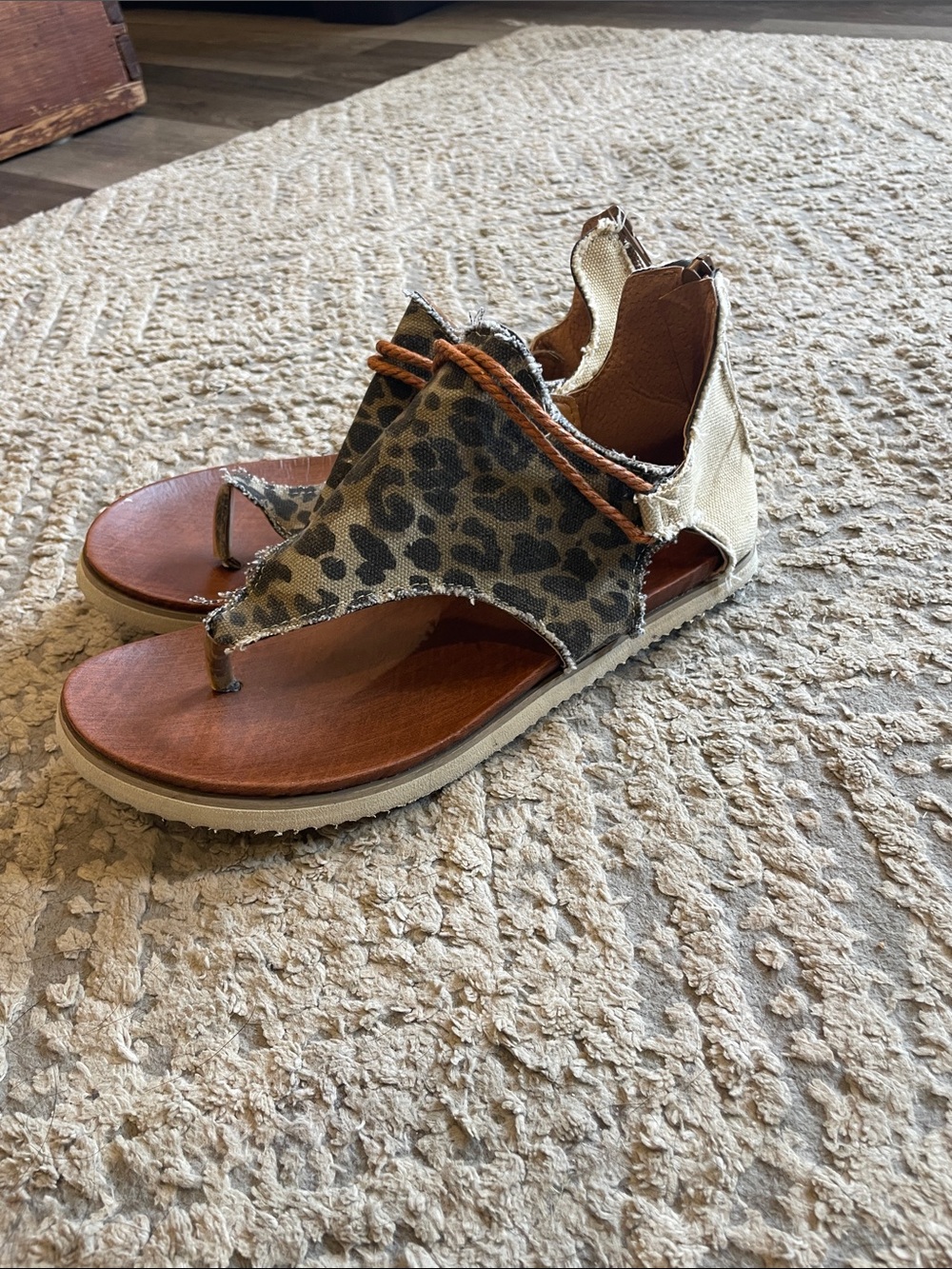 Girls' Leopard Print Sandals with Brown Footbed